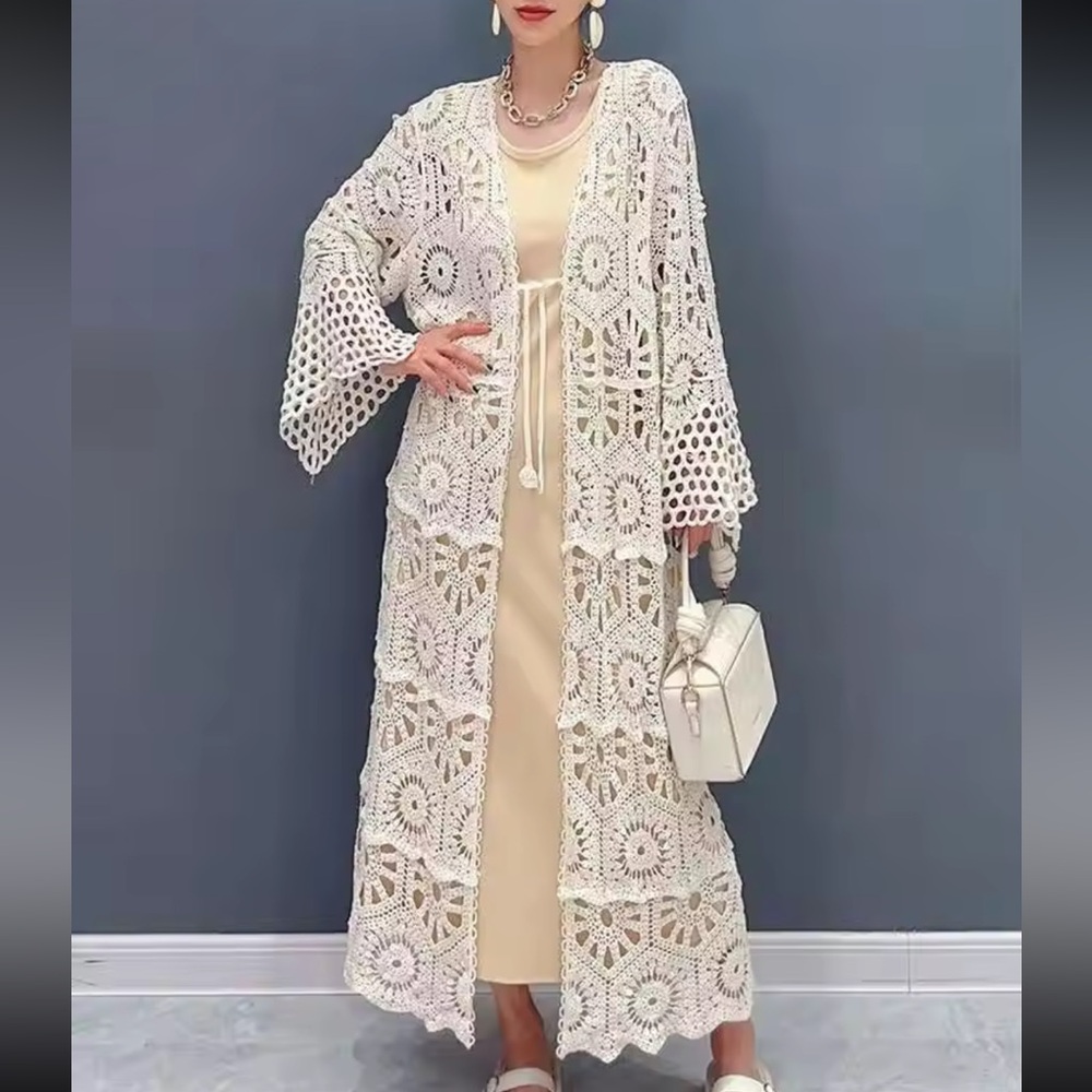 Chic Cream Crochet Maxi Cardigan
